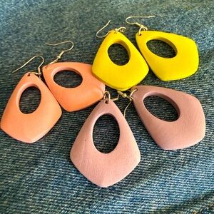Trio of Pastel Wooden Earrings